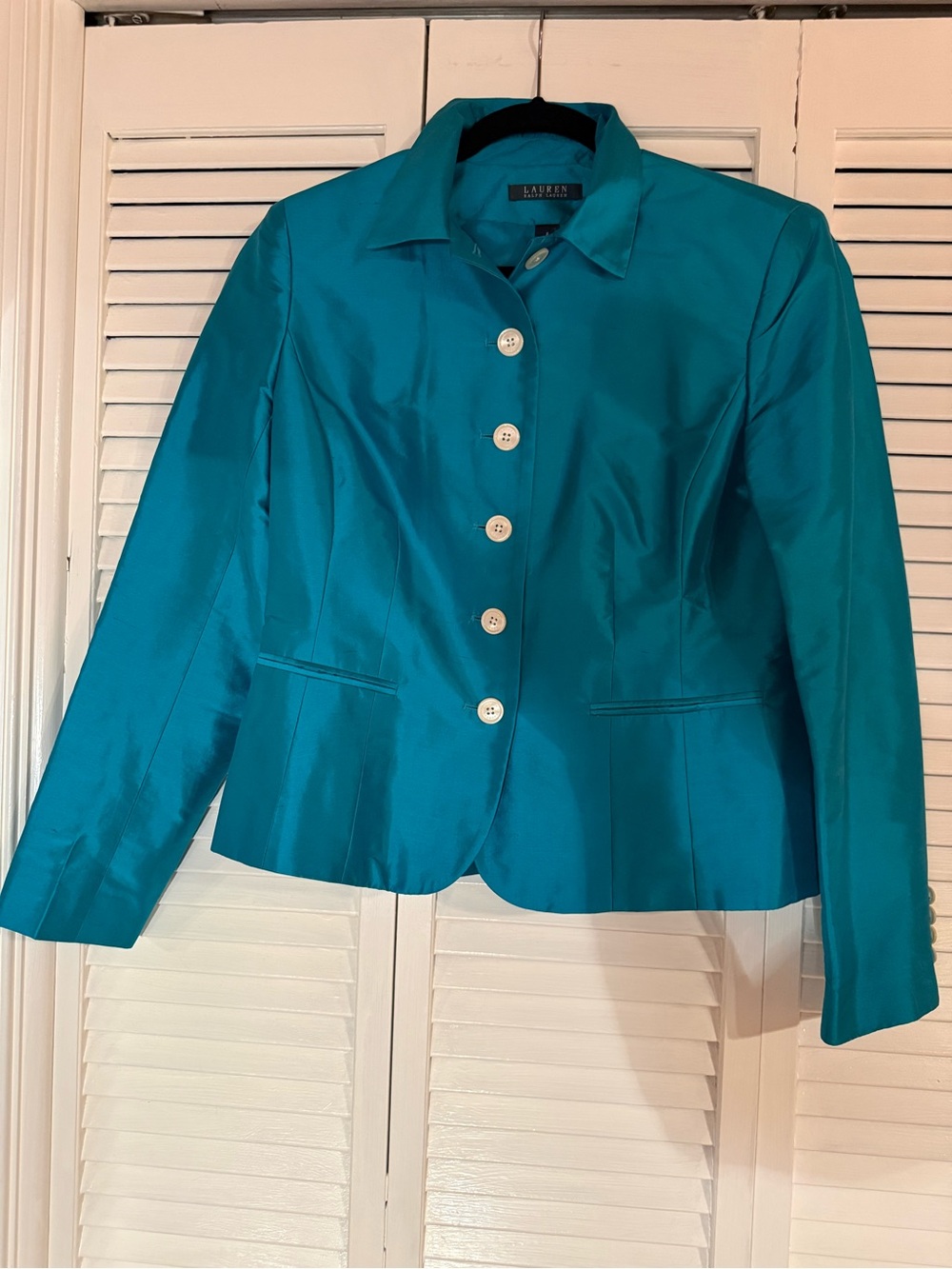 Gorgeous Aquamarine Blue/Teal Silk Lauren Ralph Lauren Tailored Jacket